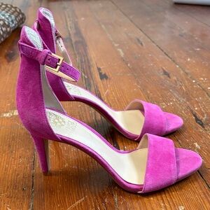 Vince Camuto Size 7.5 Elegant Pink Suede Heeled Sandals Shoes